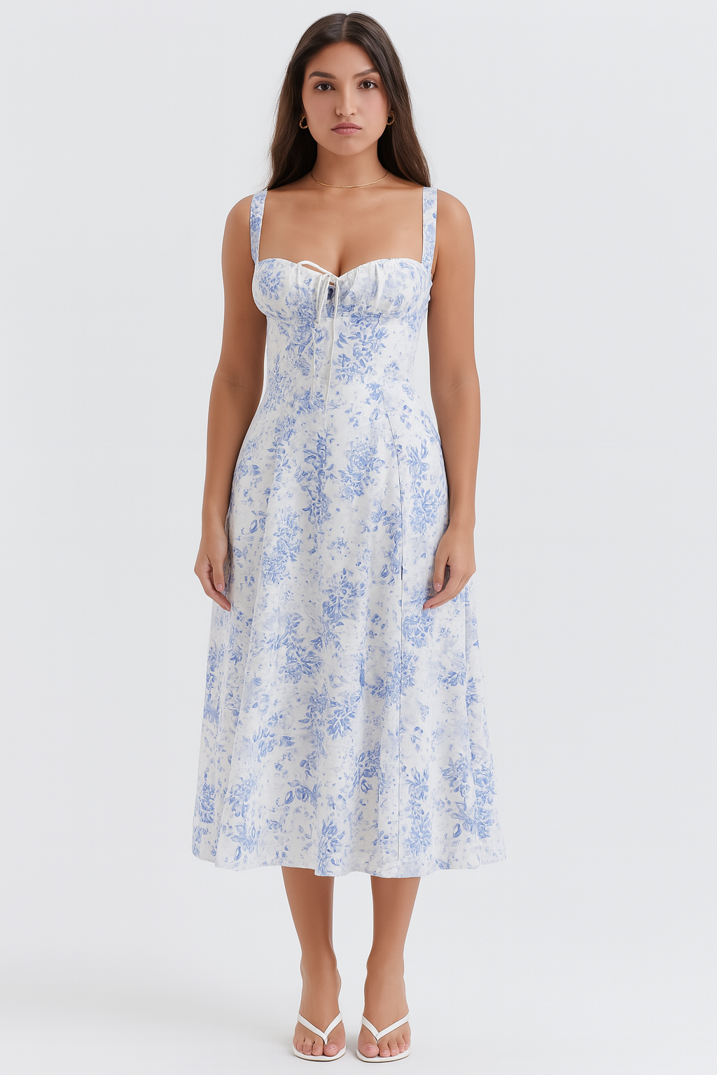 Elva Corset Dress - Blue Print