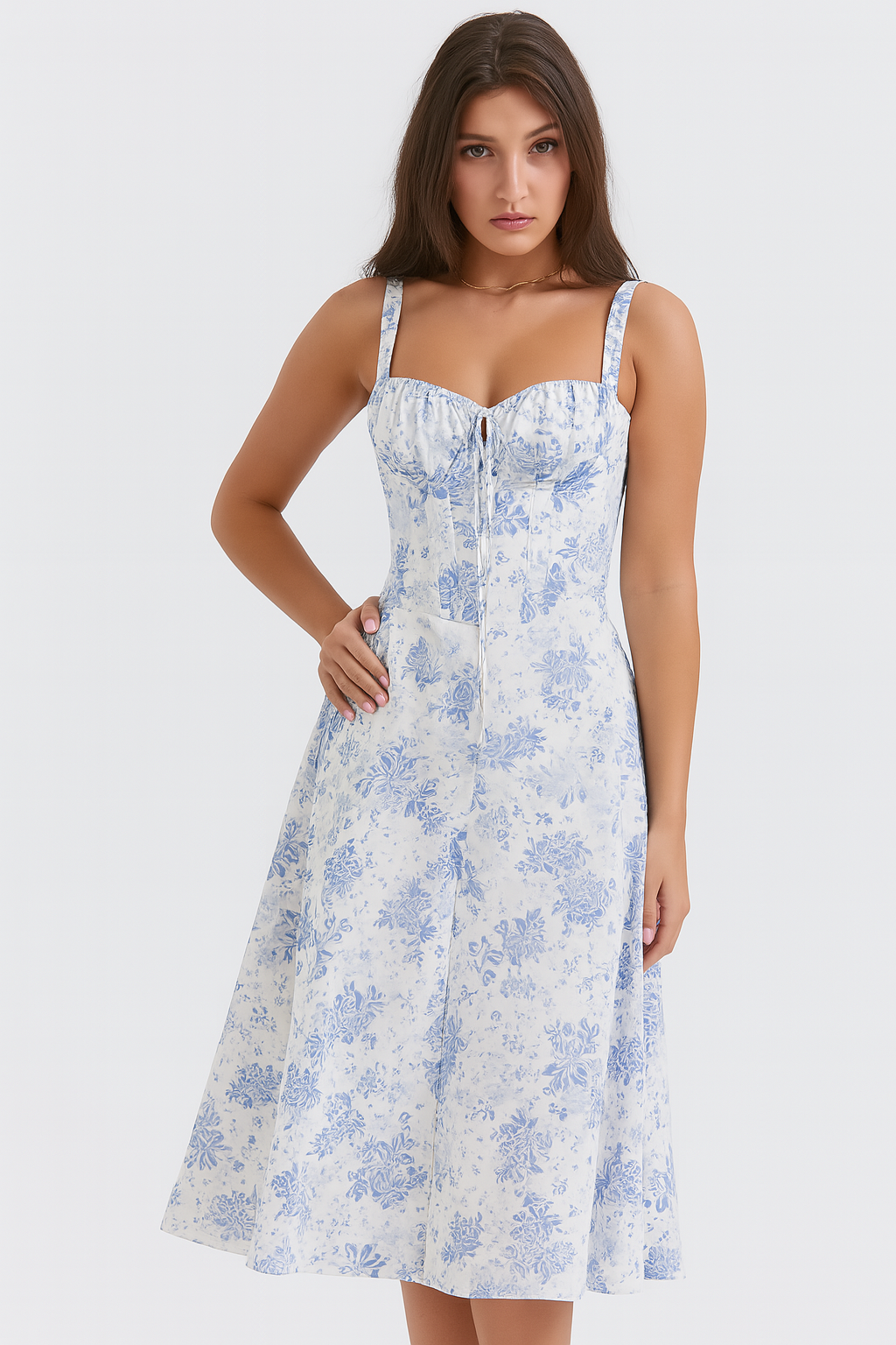 Elva Corset Dress - Blue Print