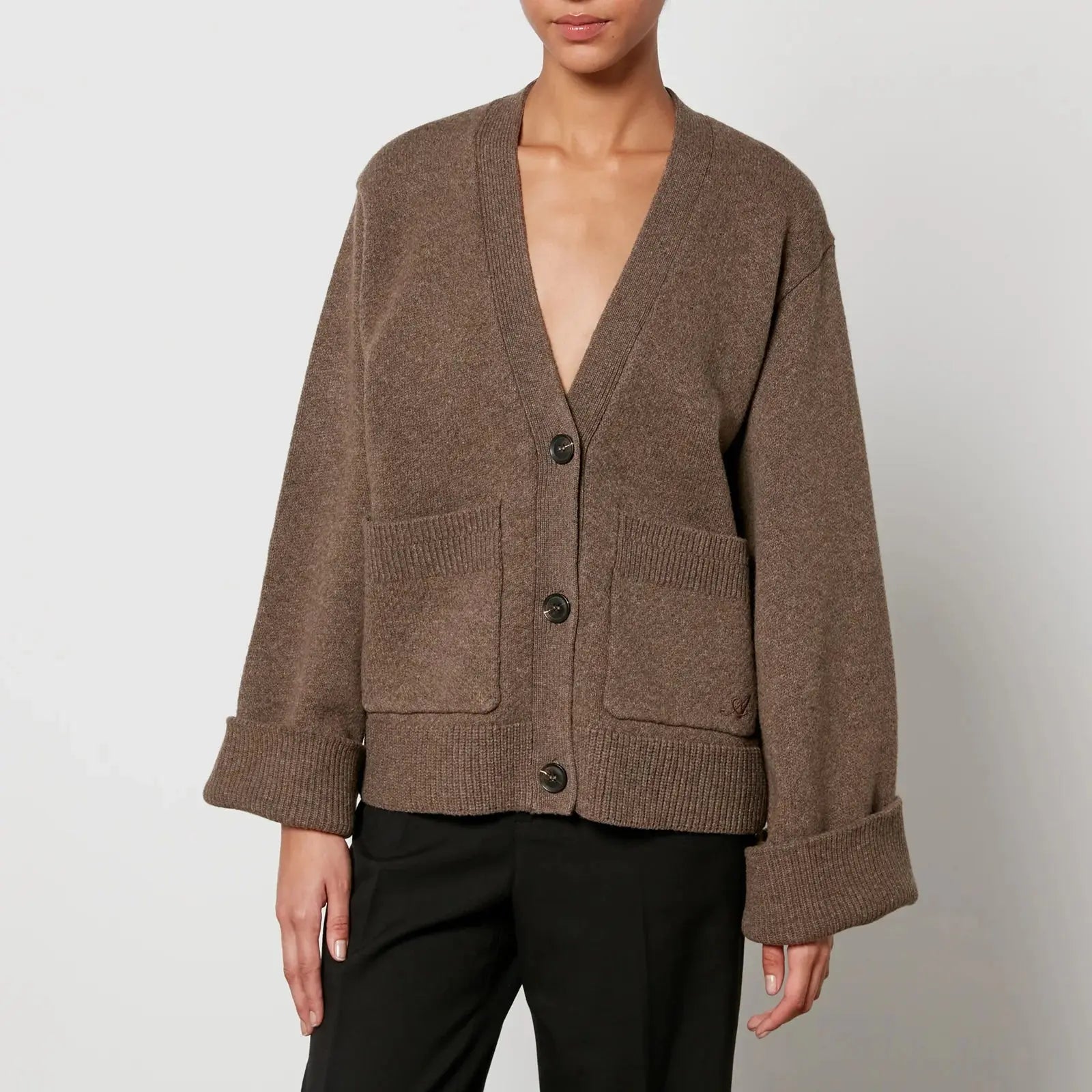 Aurora Relaxed Wool Cardigan - Chocolate Brown MYCLOTHOS® - MYCLOTHOS®