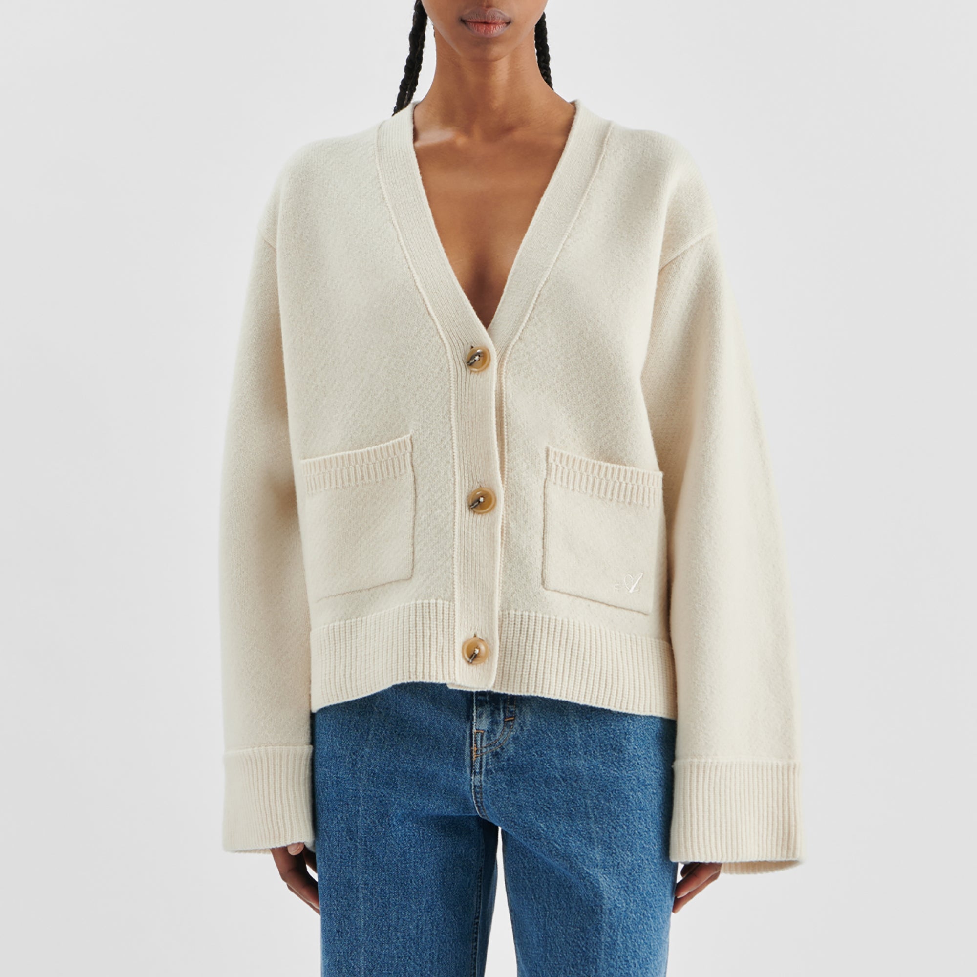 Aurora Relaxed Wool Cardigan - Apricot Douce