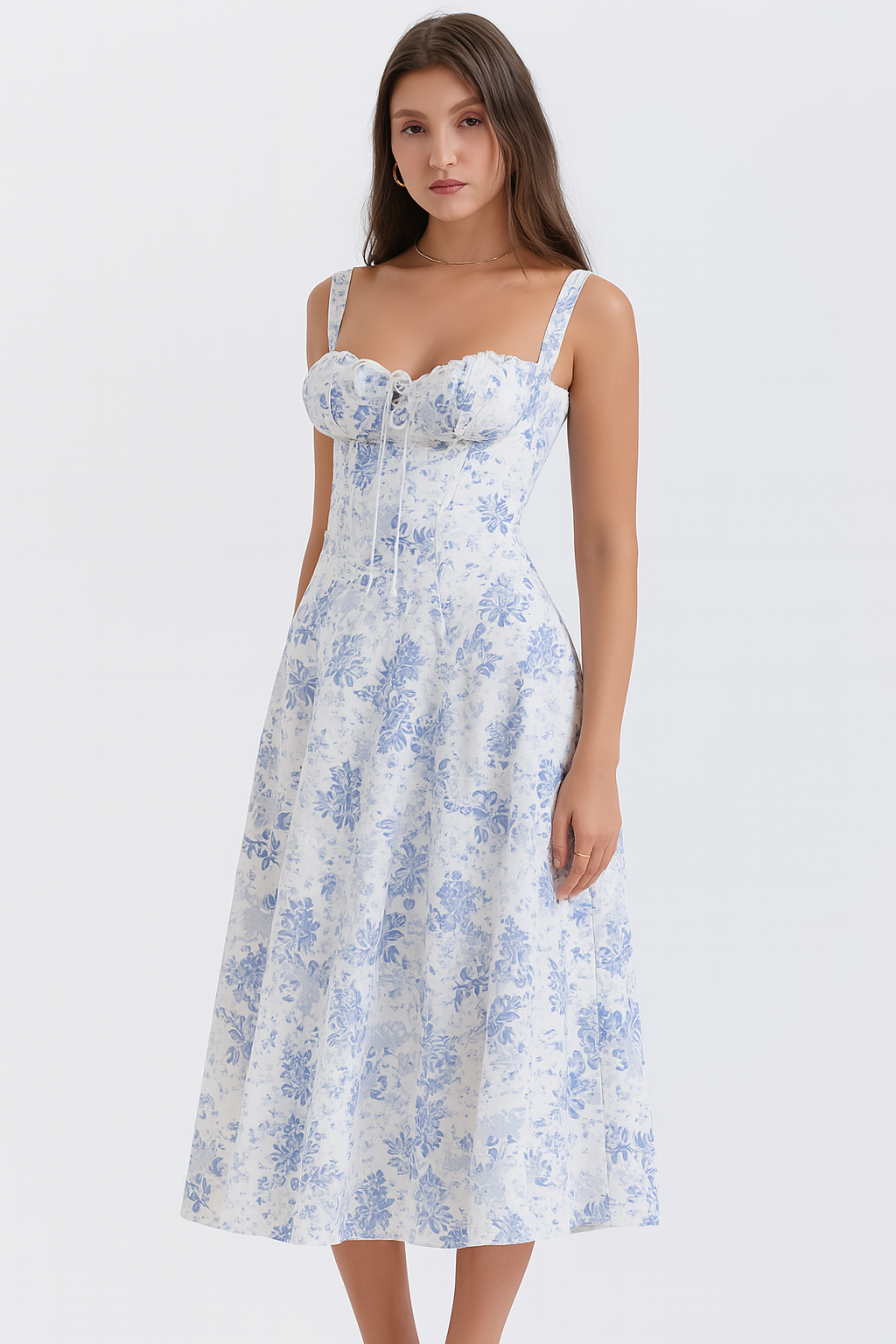 Elva Corset Dress - Blue Print